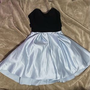 Baby blue, black top dress, clear on sides dress.